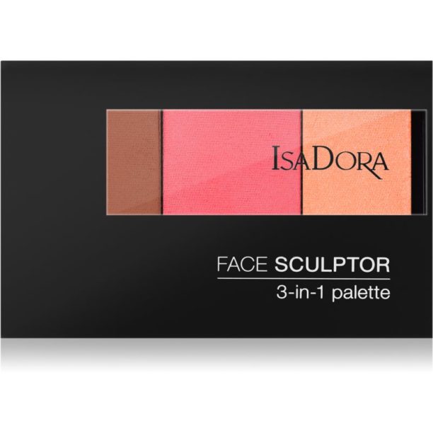 IsaDora Face Sculptor 3-in-1 Palette озаряваща и бронзираща палитра цвят 64 Intense Peach 12 гр.