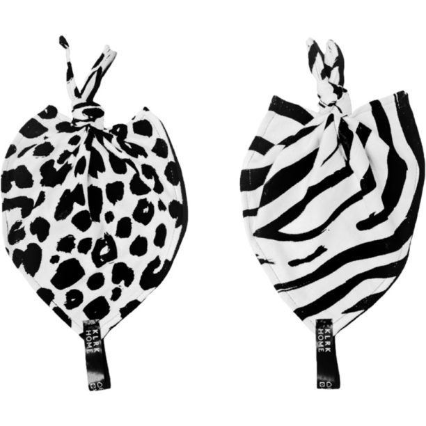 KLRK Home Wild B&W Leopard&Zebra бебешко одеялце с възел 26x26 cm 2 бр.