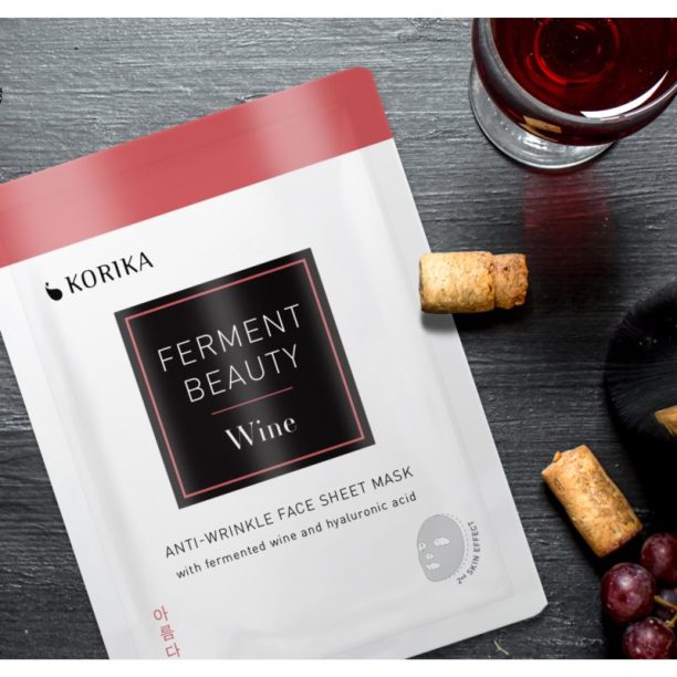 KORIKA FermentBeauty Anti-wrinkle Face Sheet Mask with Fermented Wine and Hyaluronic Acid платнена маска против бръчки с ферментирало вино и хиалуроно на ниска цена