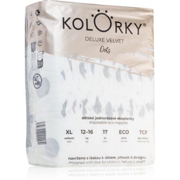 Kolorky Deluxe Velvet Dots еднократни ЕКО пелени размер XL 12-16 kg 17 бр. на ниска цена