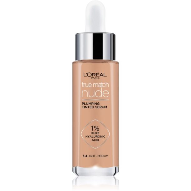 L’Oréal Paris True Match Nude Plumping Tinted Serum серум да уеднакви цвета на кожата цвят 3-4 Light Medium 30 мл.