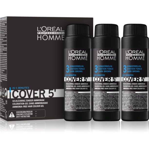 L’Oréal Professionnel Homme Cover 5' тонираща боя за коса цвят 3 Dark Brown 3x50 мл.