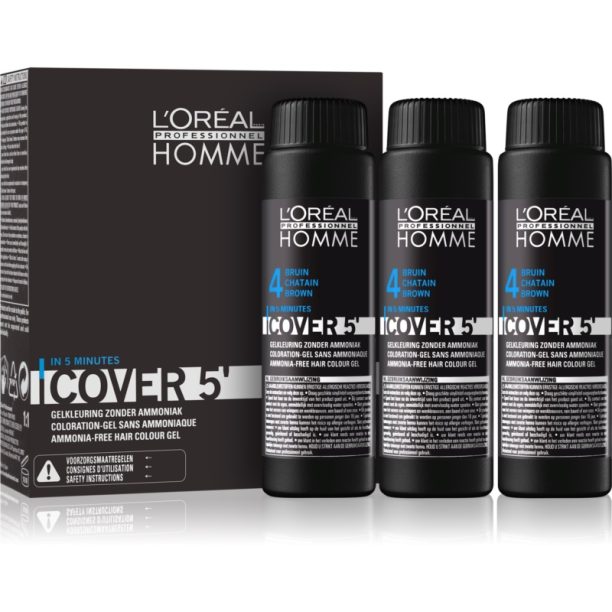 L’Oréal Professionnel Homme Cover 5' тонираща боя за коса цвят 4 Medium Brown 3x50 мл.