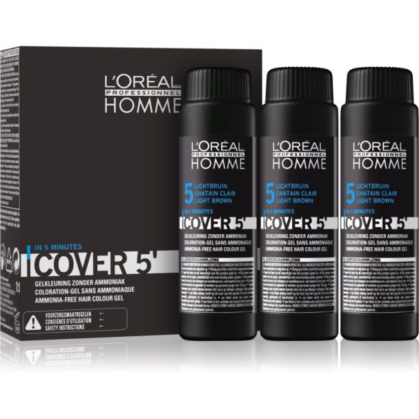 L’Oréal Professionnel Homme Cover 5' тонираща боя за коса цвят 5 Light Brown 3x50 мл.