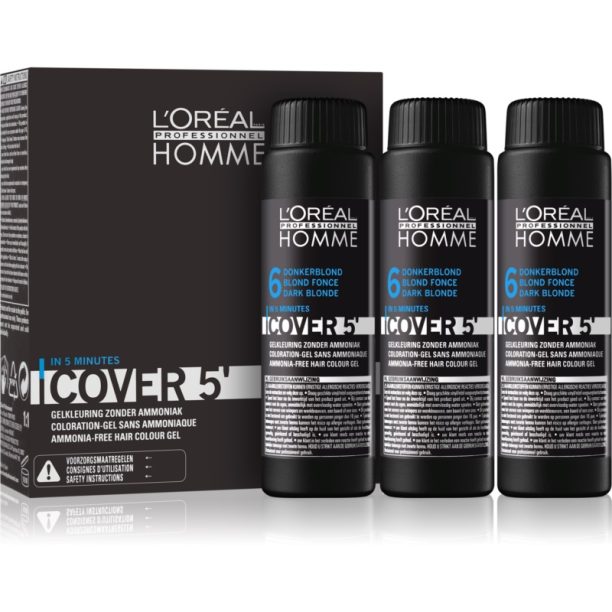 L’Oréal Professionnel Homme Cover 5' тонираща боя за коса цвят 6 Dark Blond 3x50 мл.