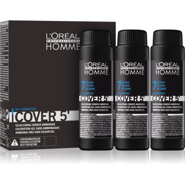 L’Oréal Professionnel Homme Cover 5' тонираща боя за коса цвят 7 Blond 3x50 мл.