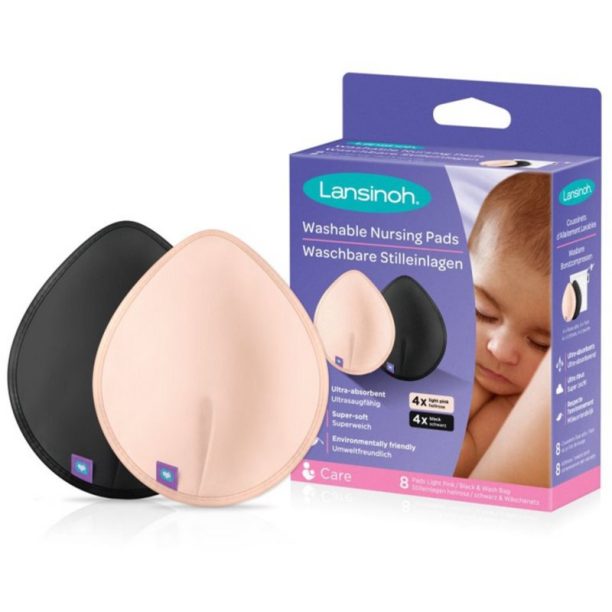 Lansinoh Breastfeeding Washable Nursing Pads текстилни подплънки за сутиен Light Pink + Black 2x4 бр. на ниска цена