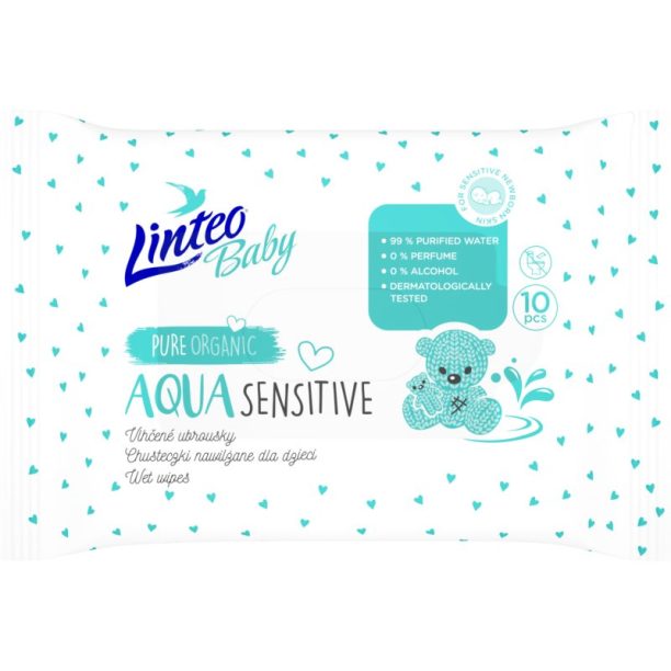 Linteo Baby Aqua Sensitive нежни мокри кърпички за бебета 10 бр.