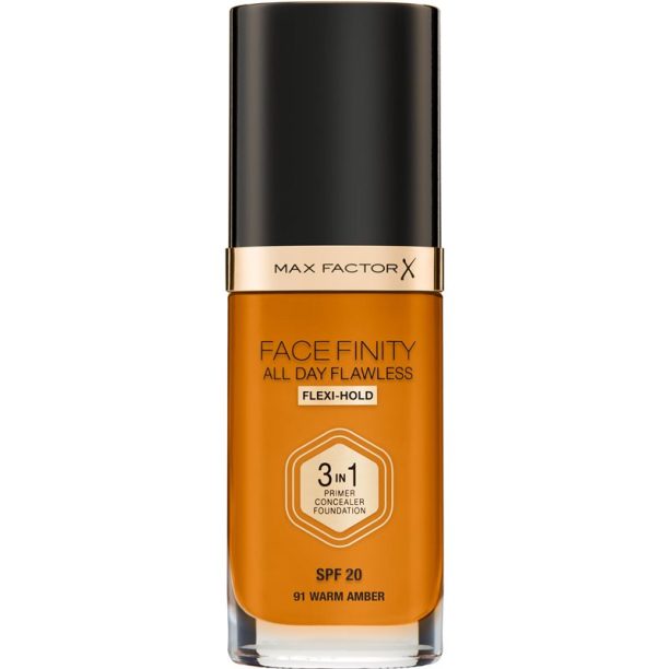 Max Factor Facefinity All Day Flawless дълготраен фон дьо тен SPF 20 цвят 91 Warm Amber 30 мл.