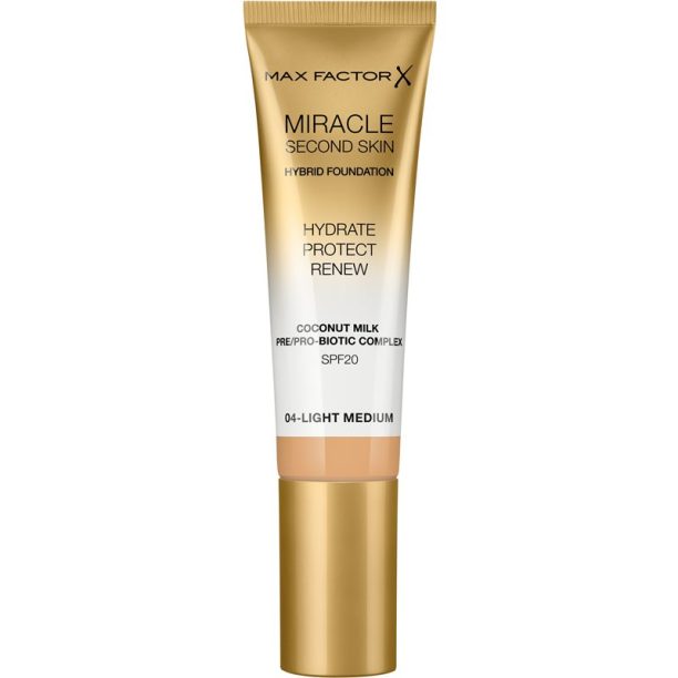 Max Factor Miracle Second Skin овлажняващ крем SPF 20 цвят 04 Light Medium 30 мл.