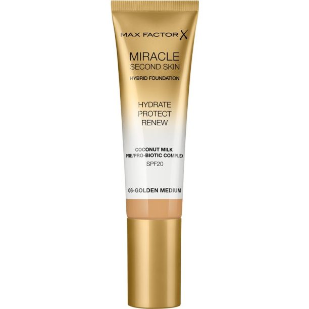 Max Factor Miracle Second Skin овлажняващ крем SPF 20 цвят 06 Golden Medium 30 мл.