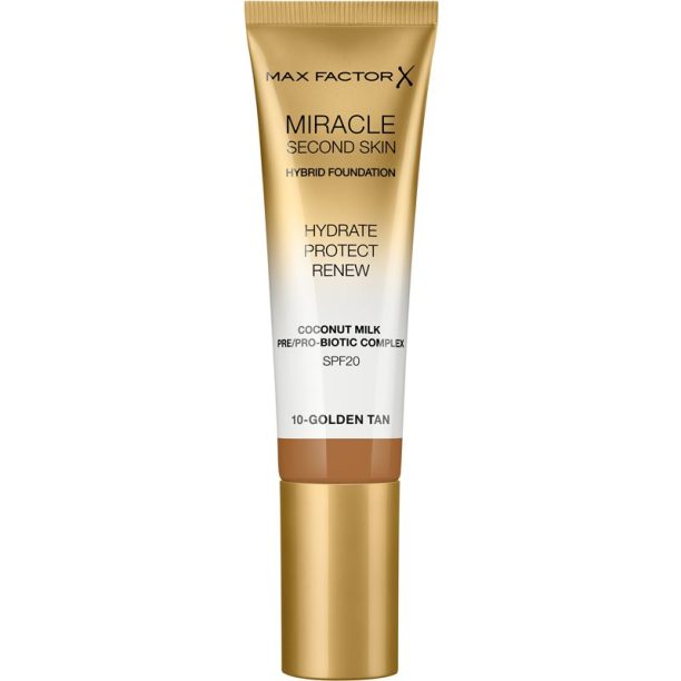 Max Factor Miracle Second Skin овлажняващ крем SPF 20 цвят 10 Golden Tan 30 мл.