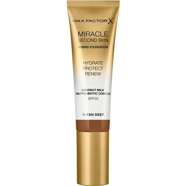 Max Factor Miracle Second Skin овлажняващ крем SPF 20 цвят 11 Tan Deep 30 мл.