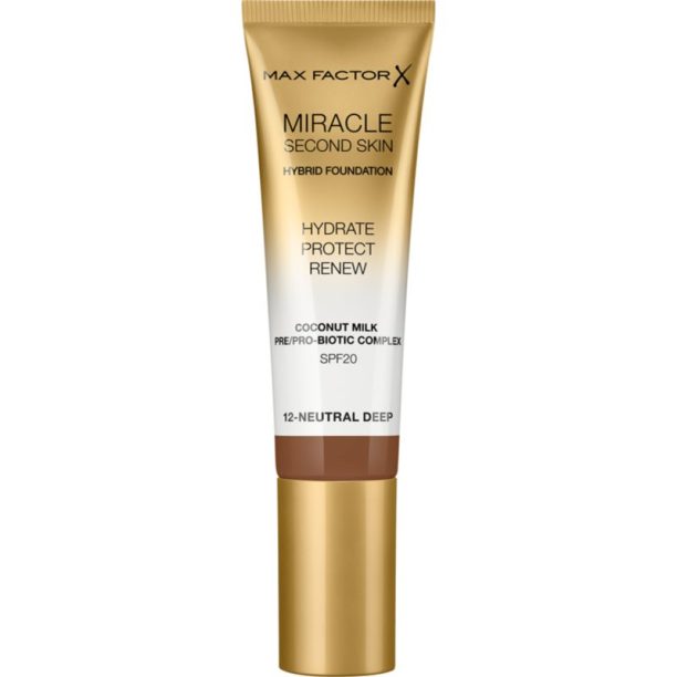 Max Factor Miracle Second Skin овлажняващ крем SPF 20 цвят 12 Neutral Deep 30 мл.