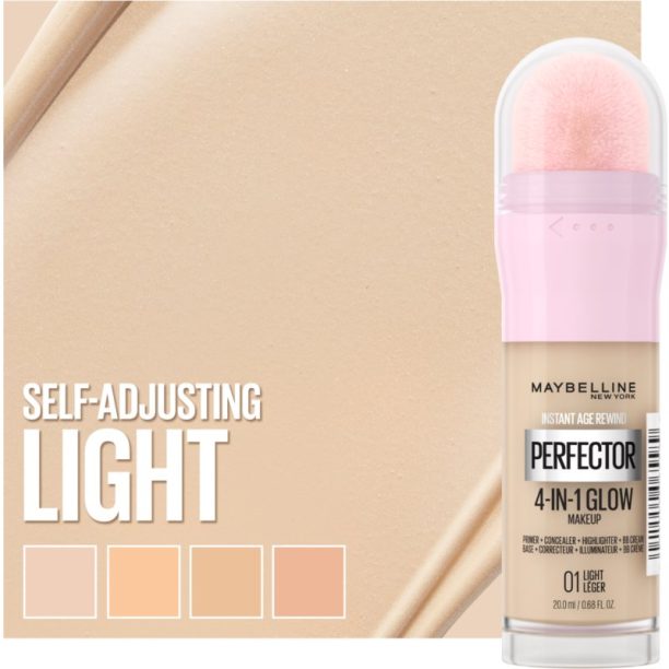 Maybelline Instant Age Rewind Perfector 4-in-1 Glow озаряващ фон дьо тен за естествен вид цвят 01 Light 20 мл. купи на топ цена