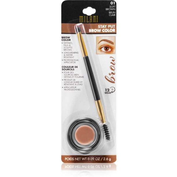 Milani Stay Put помада за вежди 01 Soft Brown