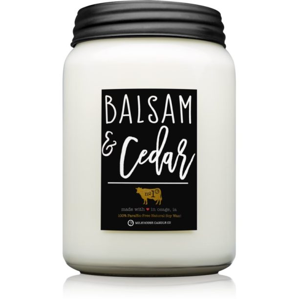 Milkhouse Candle Co. Farmhouse Balsam & Cedar ароматна свещ Mason Jar 737 гр.