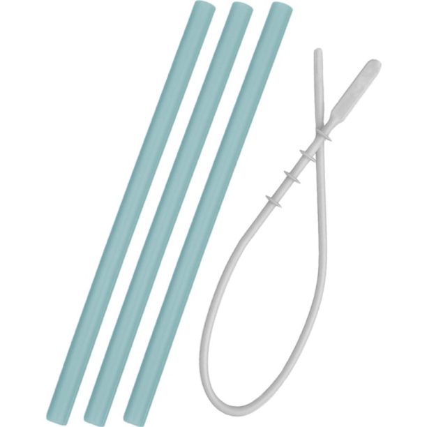 Minikoioi Flexi Straw with Cleaning Brush силиконова сламка с четка Aqua Green 3 бр.