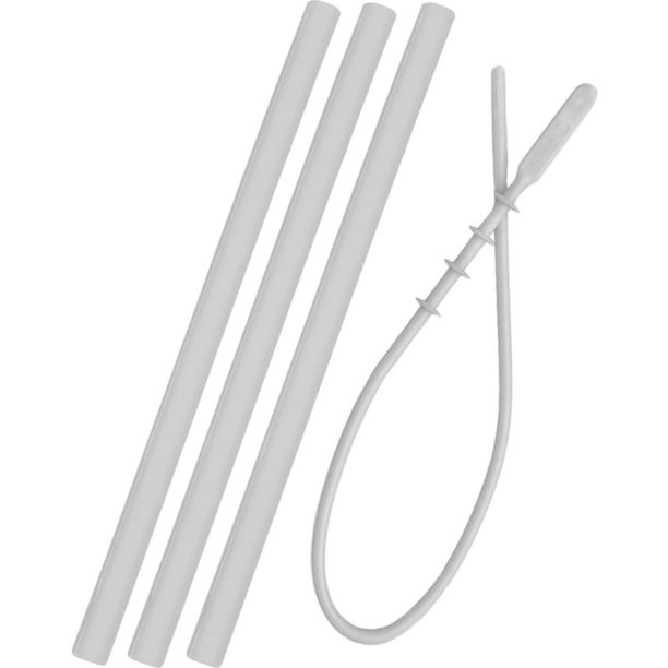 Minikoioi Flexi Straw with Cleaning Brush силиконова сламка с четка Powder Grey 3 бр.