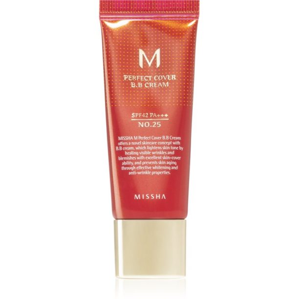 Missha M Perfect Cover ВВ крем с висока UV защита малка опаковка цвят No. 25 Warm Beige SPF 42/PA+++ 20 мл.