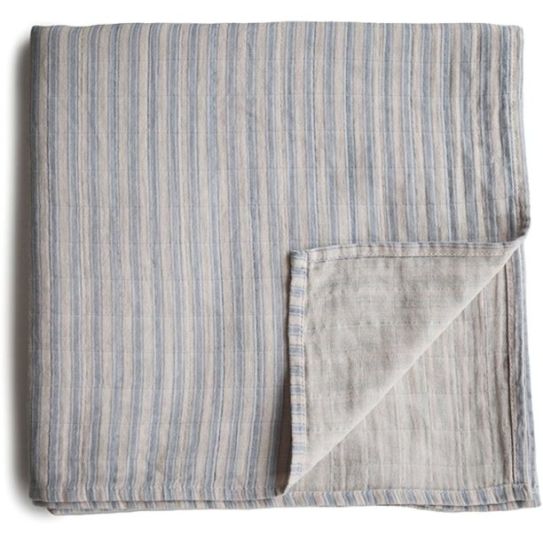 Mushie Muslin Swaddle Blanket Organic Cotton пелена за повиване Blue Stripe 120cm x 120cm 1 бр.