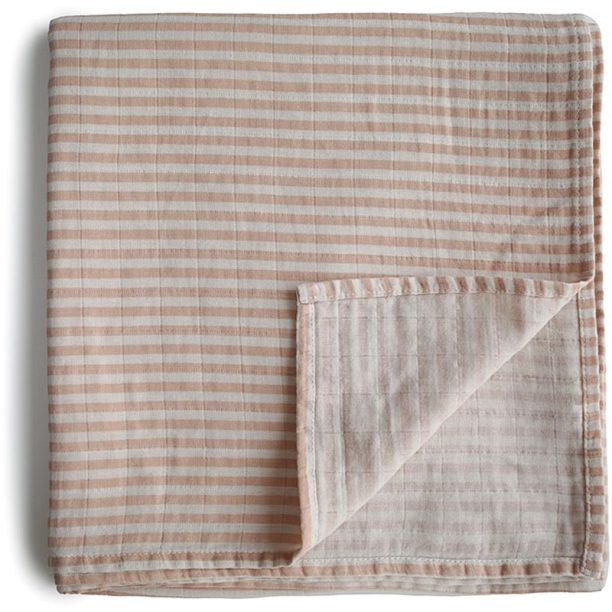 Mushie Muslin Swaddle Blanket Organic Cotton пелена за повиване Natural Stripe 120cm x 120cm 1 бр.