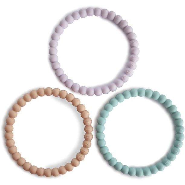 Mushie Pearl Teething Bracelet гризалка Lilac/Cyan/Soft Peach 3 бр.