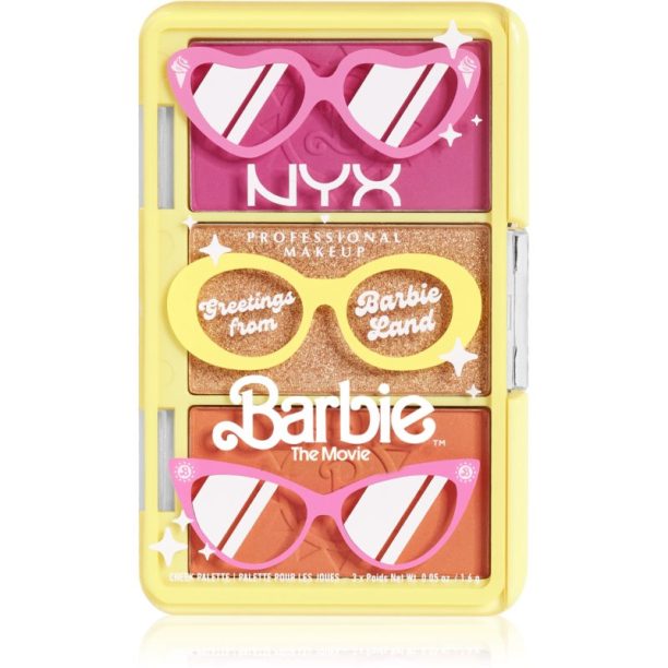 NYX Professional Makeup Barbie Mini Cheek Palette палитра с хайлайтъри и ружове 28 гр.