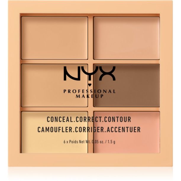 NYX Professional Makeup Conceal. Correct. Contour палитра за контуриране и прикриване на несъвършенства цвят 01 Light 6 x 1.5 гр.