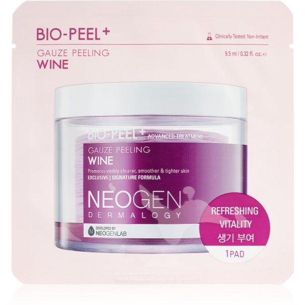 Neogen Dermalogy Bio-Peel+ Gauze Peeling Wine ексфолиращи тампони за лице за изглаждане на кожата и минимизиране на порите 1 бр.