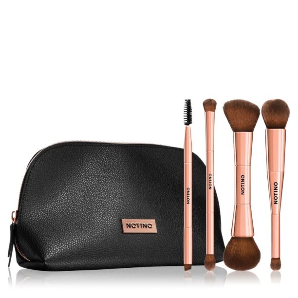 Notino Luxe Collection Double sided brush set with cosmetic bag Комплект четки с чантичка на ниска цена