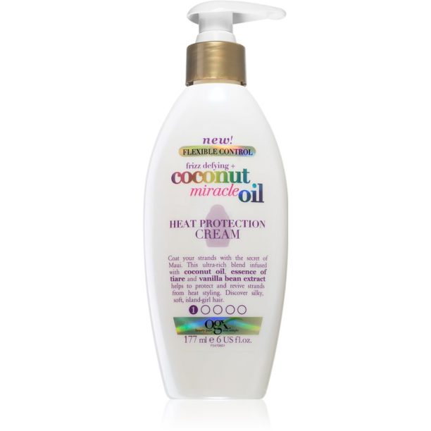 OGX Coconut Miracle Oil термозащитен крем за изглаждане на непокорна коса 177 мл.