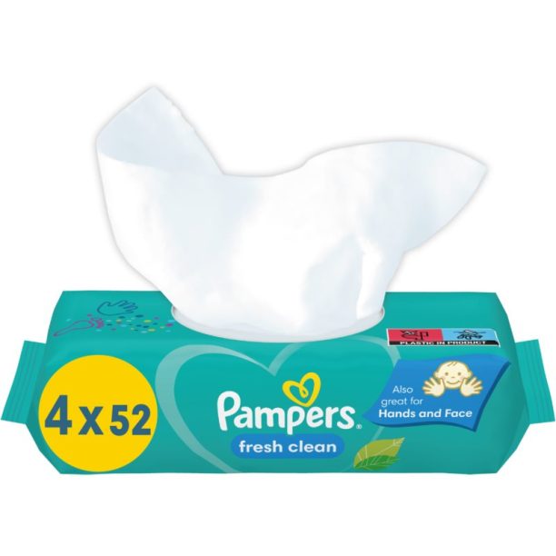 Pampers Fresh Clean нежни мокри кърпички за бебета за чувствителна кожа 4x52 бр.