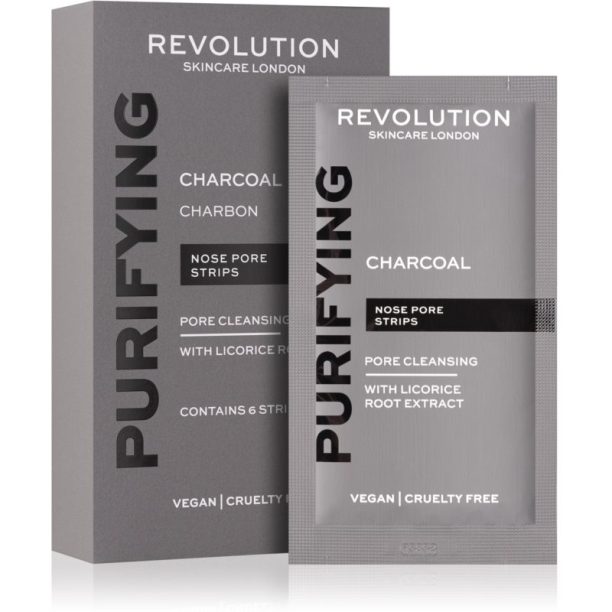 Revolution Skincare Purifying Charcoal почистваща лепенка за запушени пори по носа 6 бр.