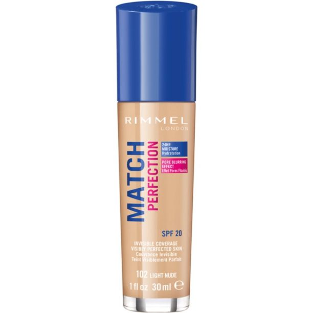 Rimmel Match Perfection течен фон дьо тен SPF 20 цвят 102 Light Nude 30 мл.