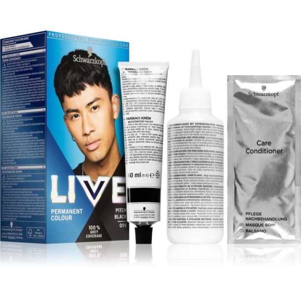 Schwarzkopf LIVE Men перманентната боя за коса за мъже цвят 099 Pitch Black 1 бр.