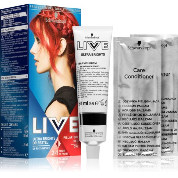 Schwarzkopf LIVE Ultra Brights or Pastel полу-перманента боя за коса цвят 092 Pillar Box Red