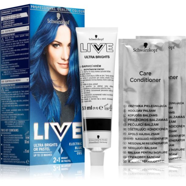 Schwarzkopf LIVE Ultra Brights or Pastel полу-перманента боя за коса цвят 095 Electric Blue