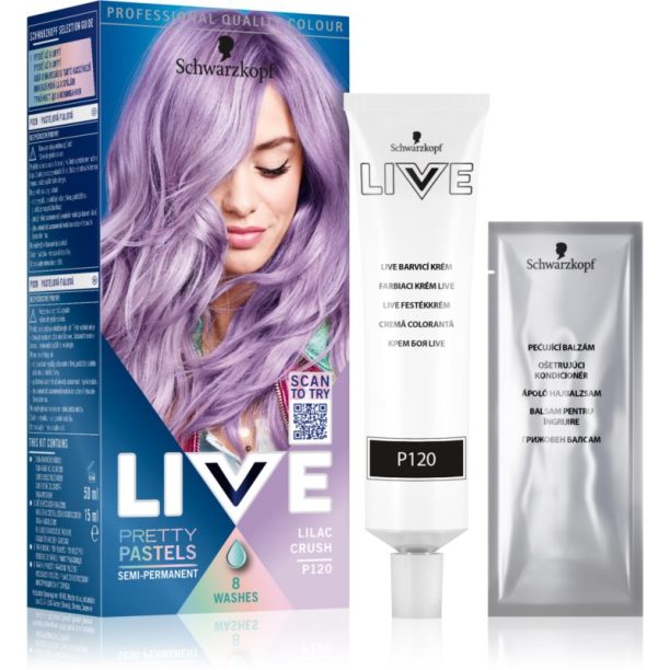 Schwarzkopf LIVE Ultra Brights or Pastel полу-перманента боя за коса цвят 120 Lilac Crush на ниска цена