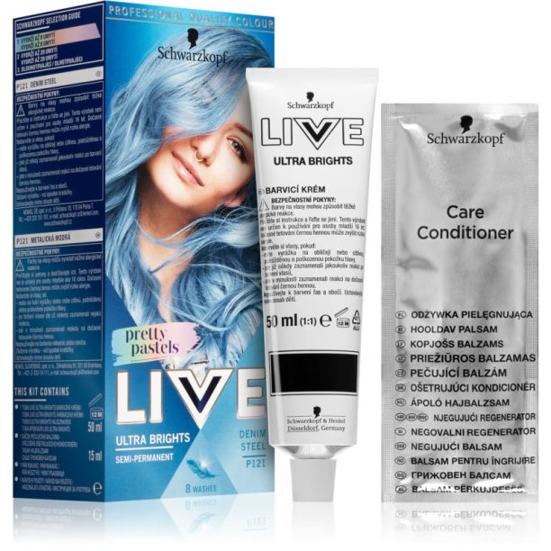 Schwarzkopf LIVE Ultra Brights or Pastel полу-перманента боя за коса цвят 121 Denim Steel