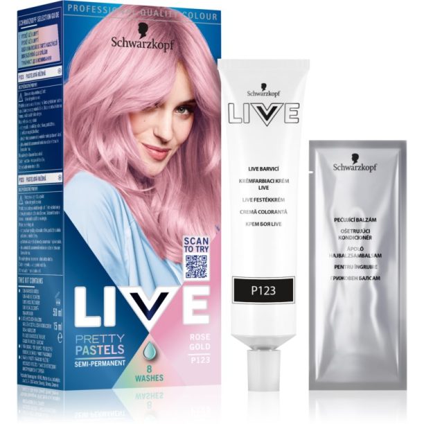 Schwarzkopf LIVE Ultra Brights or Pastel полу-перманента боя за коса цвят 123 Rose Gold на ниска цена