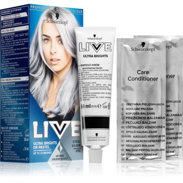 Schwarzkopf LIVE Ultra Brights or Pastel полу-перманента боя за коса цвят 98 Steel Silver