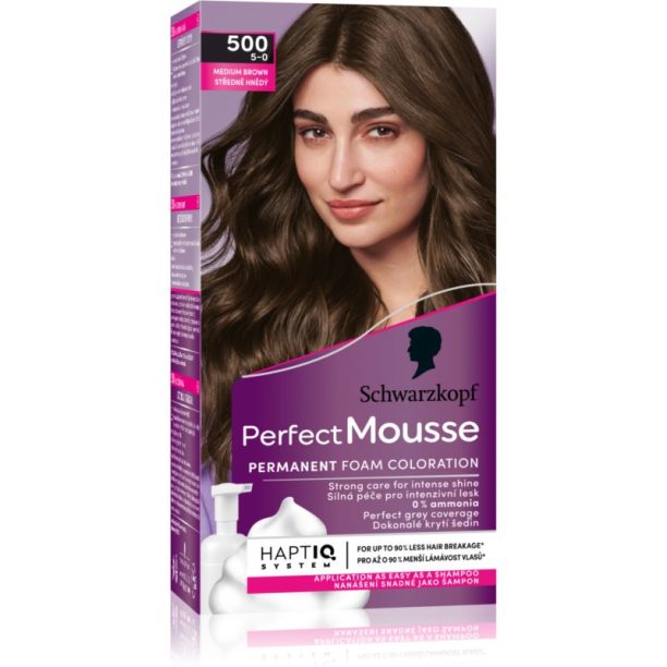 Schwarzkopf Perfect Mousse перманентната боя за коса цвят 500 Medium brown на ниска цена