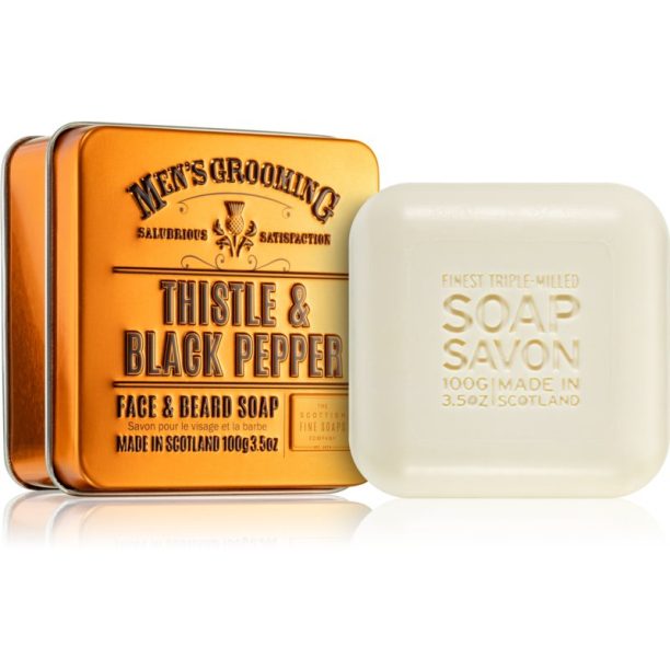 Scottish Fine Soaps Men’s Grooming Thistle & Black Pepper твърд сапун за зоната на лицето и брадата 100 гр. на ниска цена