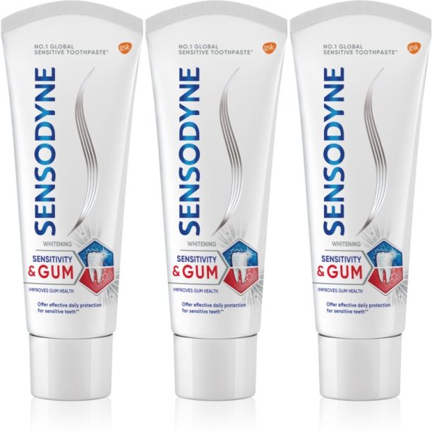 Sensodyne Sensitivity & Gum Whitening избелваща паста за зъби за защита на зъбите и венците 3x75 мл.