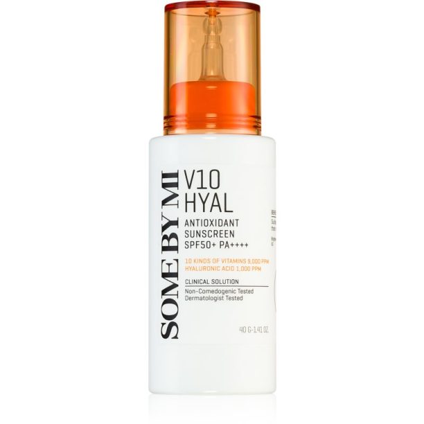 Some By Mi V10 Hyal Antioxidant Sunscreen интензивен успокояващ и защитен крем SPF 50+ 40 мл.