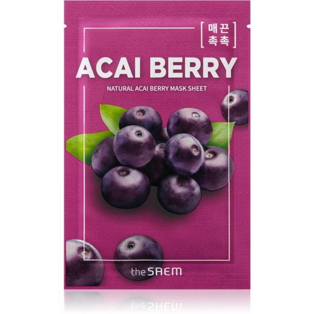 The Saem Natural Mask Sheet Acai Berry платнена маска за озаряване и виталитет на кожата 21 мл.