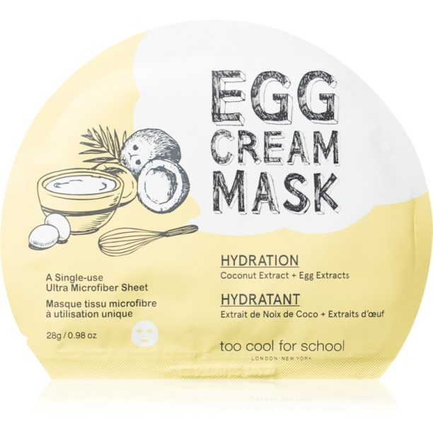 Too Cool For School Egg Cream Mask платнена маска с озаряващ и хидратиращ ефект 28 гр.