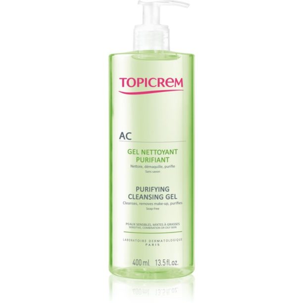 Topicrem AC Purifying Cleansing Gel дълбоко почистващ гел за мазна чувствителна кожа 400 мл.