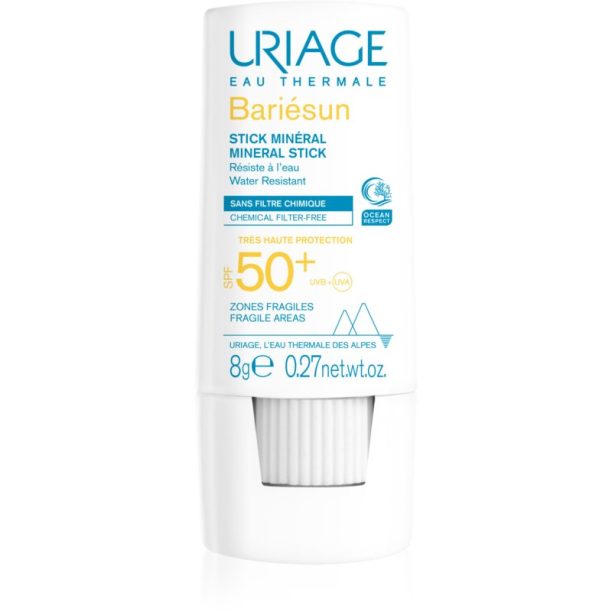 Uriage Bariésun Mineral Stick SPF 50+ минерална защитна пръчица за чувствителни места SPF 50+ 8 гр.